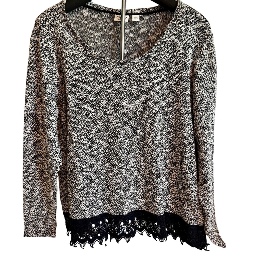Cato Woman Black White Marled Knit V-Neck Top Size 18/20W Office Wear Casual